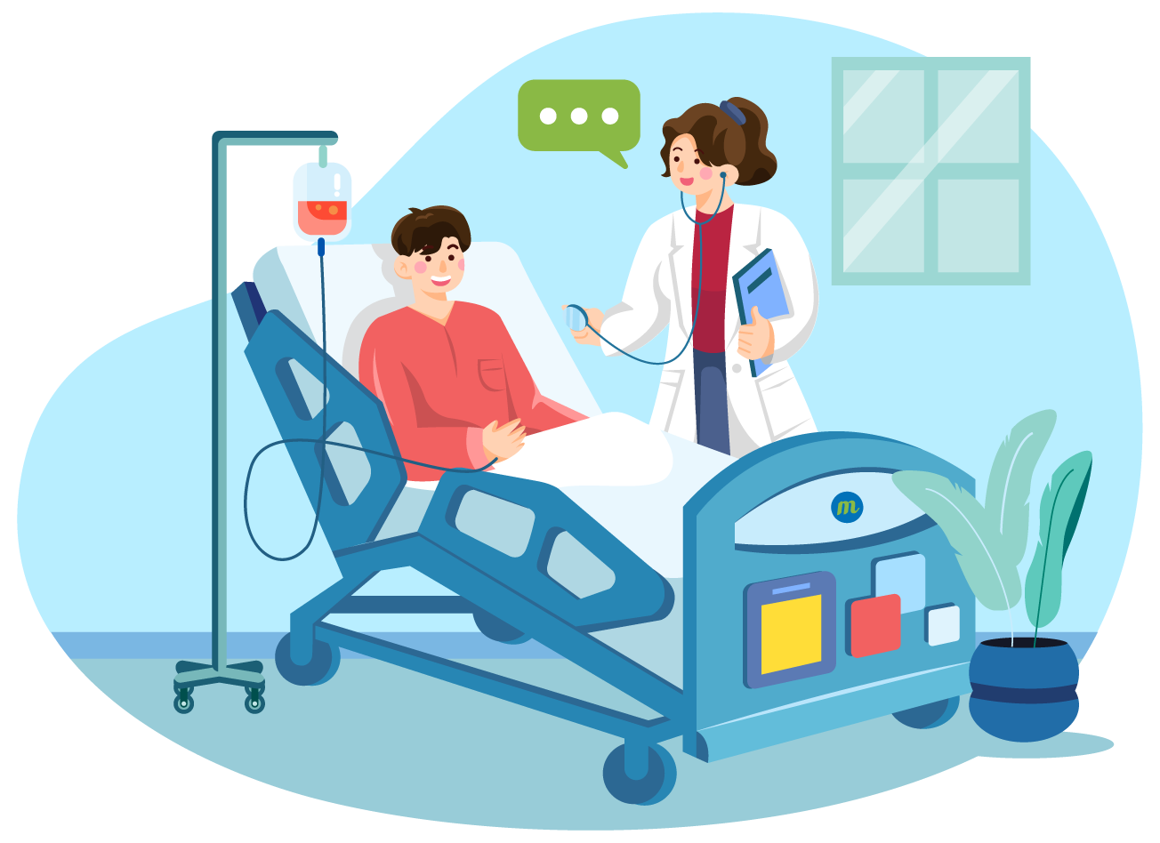 doctor reviewing bedridden patient